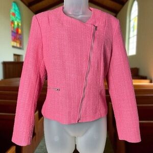 Girlie Women’s Pink Blazer Tweed Suit Jacket Modest Church H&M Size 12